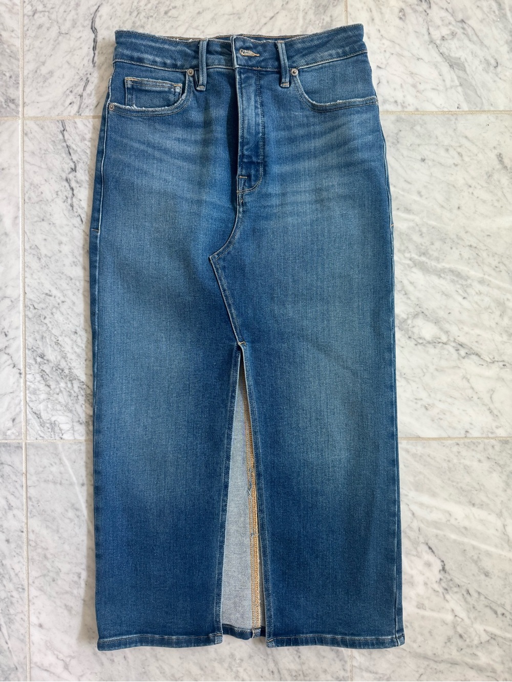 Good America midi denim skirt with front slit size 6/28